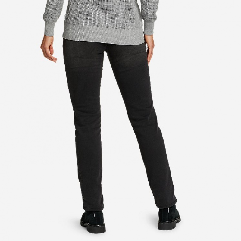 Eddie Bauer Voyager Fleece-Gefütterte High-Rise - Slightly Curvy Slim Gerade Jeans Damen Dunkelgrau | KBSQ-28140