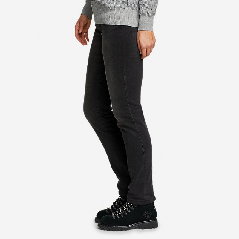 Eddie Bauer Voyager Fleece-Gefütterte High-Rise - Slightly Curvy Slim Gerade Jeans Damen Dunkelgrau | KBSQ-28140