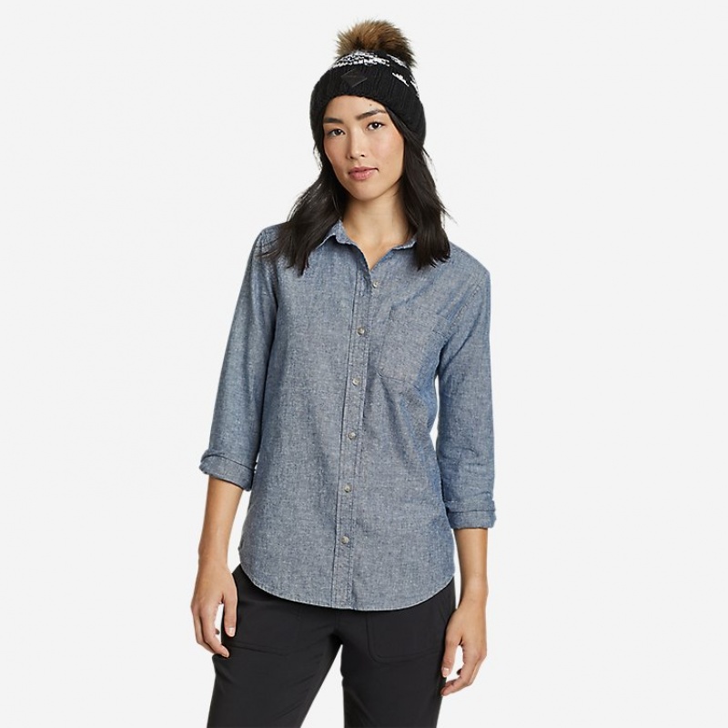 Eddie Bauer Wellford Springs Long-Sleeve Denim Hemd Damen Indigo | BMGD-03785